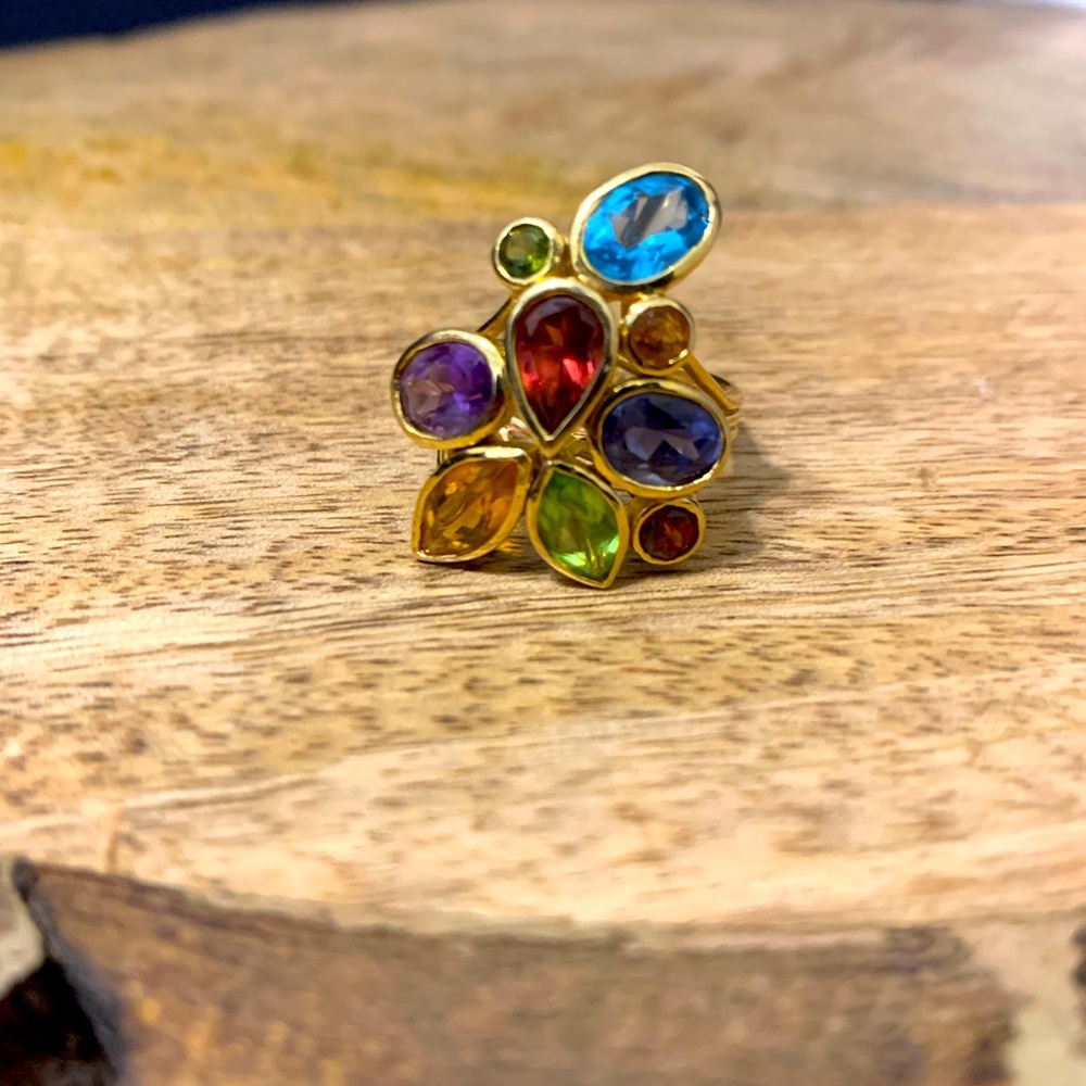14k gold & multicolor gemstone ring